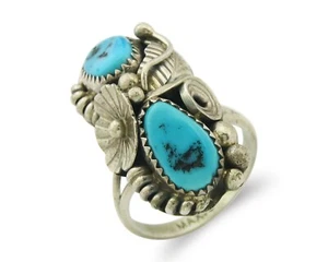 Vintage Navajo Ring Sterling Silver Authentic Turquoise Signed Max C Size 8.5 - Picture 1 of 7