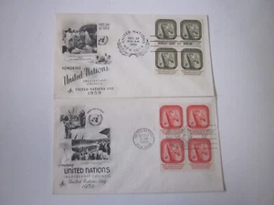 UN FDC 1959 #73-74 SET OF 2 BLOCK OF 4 STAMPS ART CRAFT #4 & #6 CACHETS - Picture 1 of 3