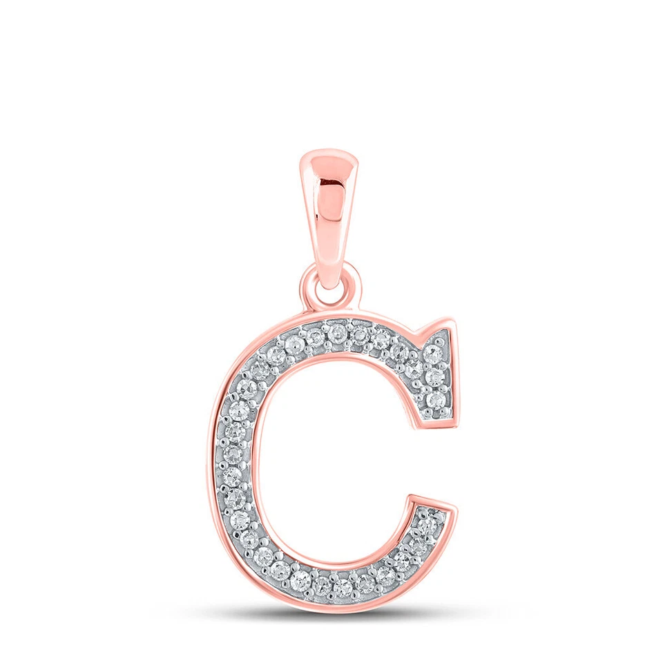 Colgante de oro rosa de 10 quilates con inicial de diamante redondo letra C para mujer 1/12 Cttw Foto 1 de 1