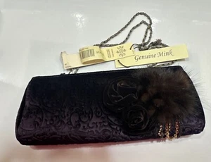 NWT Kate Landry Evening Bag/Clutch Mink Crystal Accents Egg Plant Color 11 X 4 - Picture 1 of 24