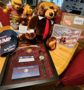 President Trump Shadow Box With Folding Knife Coin Watch Also A Hat And Another - Picture 1 of 11