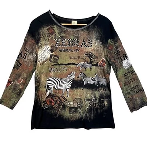 Jess & Jane Zebra Safari Animal Print Graphic Top 100% Cotton USA Medium - Picture 1 of 6
