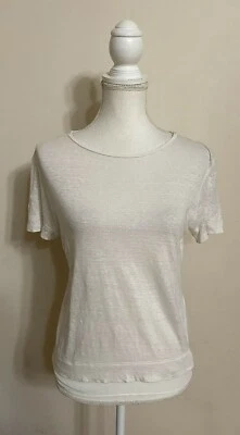 Alice + Olivia AIR Collection Linen & Chiffon Back Seam Tee Top Off White Small - Image 1 of 4