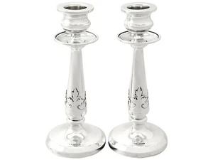 Antique Pair of Sterling Silver Candlesticks, Arts and Crafts Style, George V - Picture 1 of 9