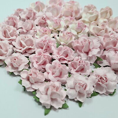 Special Pack 40 Mixed Size Shape Mulberry Paper Flower Roses Craft Pink Set Jan1 • 12.48€