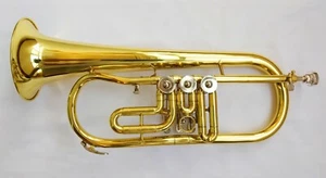 Funion Bb Flat Flugelhorn Set Bb Key Rotary Valves Water Key Gold Lacquer New - Picture 1 of 4