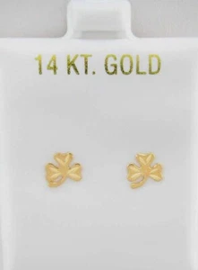 CLOVER STUD EARRINGS 14K YELLOW GOLD - New With Tag - Picture 1 of 3