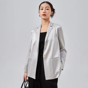 Womens One Button Blazers Jacket 90% Real Silk Short Coat Lapel Collar OL Ladies - Picture 1 of 17