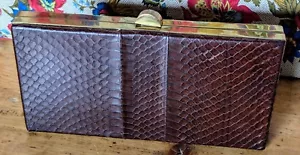Vintage braun Schlangenleder Reptilleder Messingrahmen harte Seite Clutch Box Handtasche - Bild 1 von 19