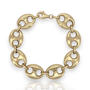 Puffed Mariner Anchor Link Chain Bracelet - 10K Yellow Gold - Hollow - Picture 1 of 5