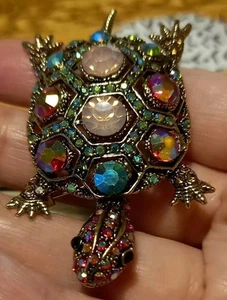 Hermoso Broche Tortuga TORTUGA MARINA ROSA Irridiscente Brillante Glamour ESTILO VINTAGE - Imagen 1 de 14