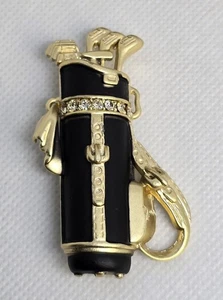 AJC goldfarbene schwarze Emaille Strass Golftasche Schläger Brosche Anstecknadel Schmuck Geschenk - Bild 1 von 4
