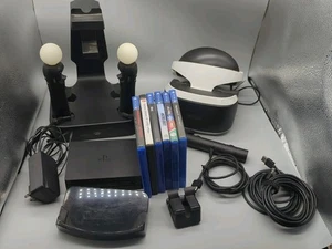Sony PlayStation VR PSVR Bundle with Headset, 2 Move Controllers 6 Games Used - Picture 1 of 6