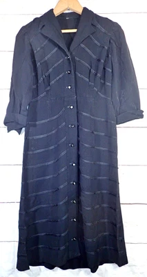 True Vintage 1930-40's Black Rayon Wool? Dress Rhinestone Buttons Womens XS - Image 1 of 4