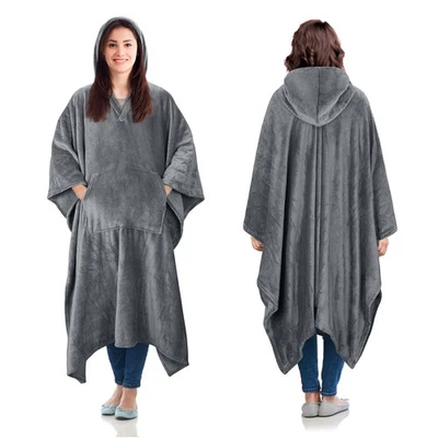 Hooded Wearable Blanket Poncho for Adult Women Men, Fleece Wrap Blanket Cape ... - Image 1 of 4