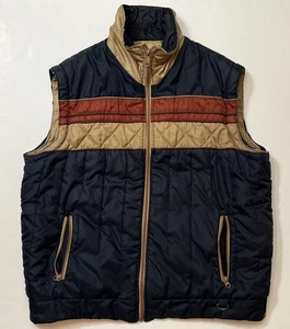 Vintage Avalanche Men's Large Puffer Vest Navy Blue Brown - Picture 1 of 6