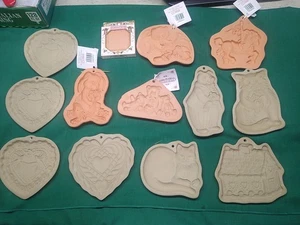 Lot Of 13 Brown Bag & Cotton Press Cookie Art Molds Stoneware Baking Cookie Mold - Picture 1 of 24
