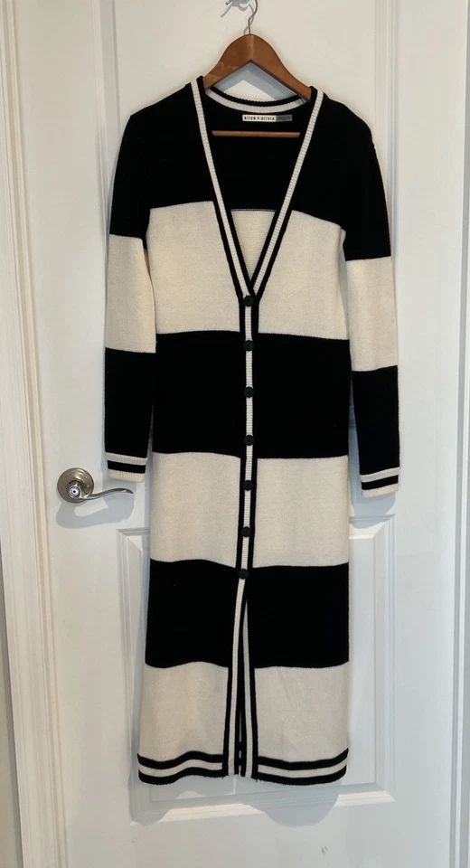 Alice + Olivia  Long Open Wool Cardigan Duster Size XS Navy Blue / Cream - Image 1 of 4