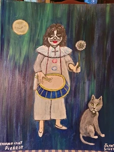 Homme Chat Perriot Pintura Sobre Lienzo Arte Único Gato Hombre 16x20 Firmado Janet Smith - Imagen 1 de 11