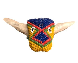 Vintage 1960s Native American Beads Animal Bone BSA Handmade Neckerchief Slide - Picture 1 of 6