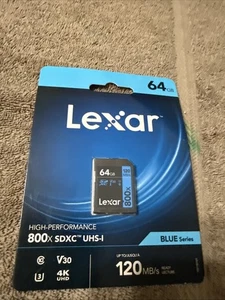 Lexar 64GB High-Performance 800x UHS-I SDXC Memory Card (BLUE Series) - Picture 1 of 2