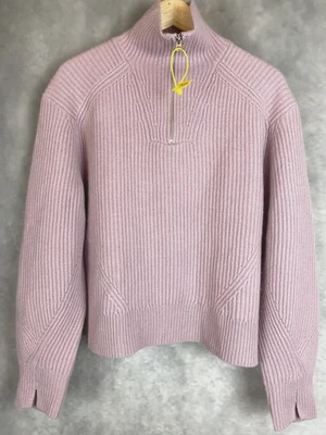 RAG & BONE Pierce 100% Cashmere Womens M Ribbed 1/2 Zip Pink Pullover Sweater - Image 1 of 4
