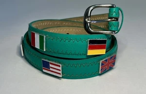 Vintage Benetton Gürtel Leder Grün Flaggen M/L 80er 90er Italienische Mode - Bild 1 von 24
