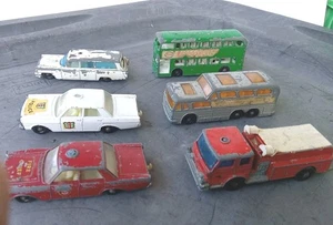Vintage Matchbox emergency ambulance, firetruck & Chief, police, Grayhound bus + - Picture 1 of 5