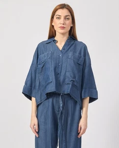 CAMICIA CAMICIE DONNA YES ZEE G210 E600 COTONE BLU ORIGINALE PE 2025 - Picture 1 of 5