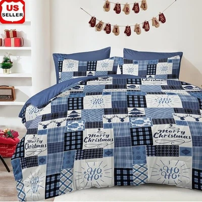 Juego de edredón rústico de Navidad Queen 3 piezas ropa de cama reno copos de nieve regalo EE. UU. Foto 1 de 4