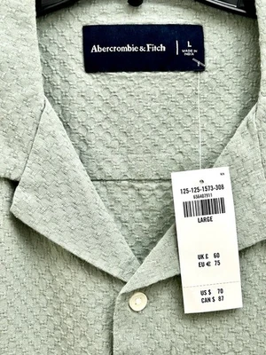 Abercrombie Camp Collar Waffle Sage Short Sleeve Button Down NWT Cotton Large - Image 1 of 3
