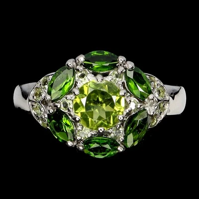 925 Sterling Silver Ring Round Peridot 6mm Chrome Diopside Gemstone Jewelry 6.5 - Image 1 of 4
