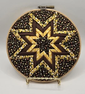 VTG Hand Quilted Star Wooden Embroidery Hoop Wall Décor Farmhouse Cottagecore - Picture 1 of 6