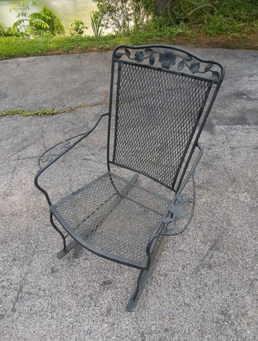 Vintage Wrought Iron Mesh Outdoor Patio Rocker Rocking Arm Chair Cover