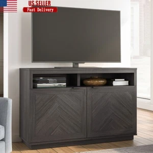 Herringbone TV Stand 55 In Media Console Storage Organizer Entertainment Units - Picture 1 of 10