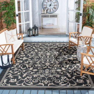 SAFAVIEH Indoor Outdoor CY2098-3908 Courtyard Black / Sand Rug - Picture 1 of 38