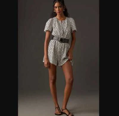 New XSP By Anthropologie The Somerset Romper: Linen edition Black & White - Image 1 of 4