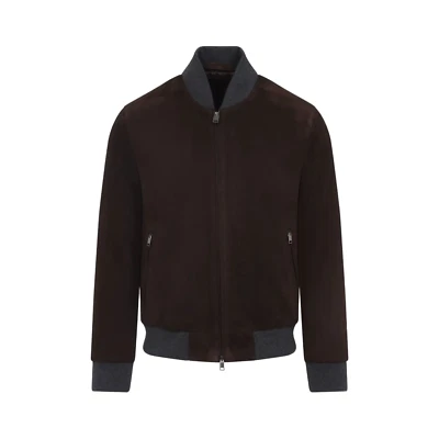 Chaqueta Bomber BRIONI Marrón Oscuro Gamuza Nueva y Auténtica Foto 1 de 2