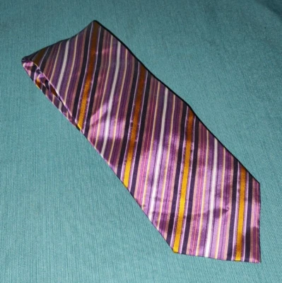 Corbata Vitaliano Pancaldi Texturizada Rayas Seda Púrpura Naranja Blanco 59 pulgadas Foto 1 de 4