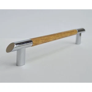 Möbelgriff Griffe Küche Eiche Chrome Holzgriffe Handle BA 160 mm - Picture 1 of 3