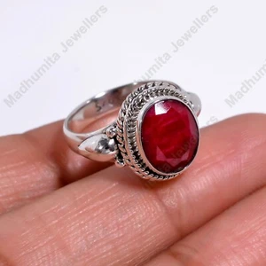 Ruby Ring Gemstone Solid 925 Sterling Silver Beautiful Designer Ring MJ* - Picture 1 of 4