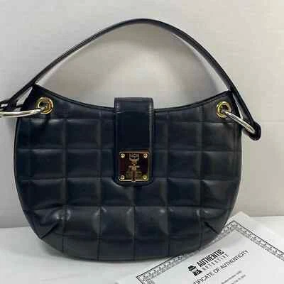 Authentic MCM, black leather quilted hobo shoulder bag with COA - Image 1 of 4