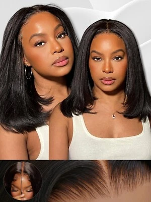 UNice Hair Yaki Straight Bob Wig Human Hair Precut Lace Glueless Wear and Go Wig - Image 1 of 4
