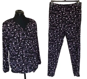 Charter Club Damen 2-teiliges weiches Viskose Jogger Pyjama Lounge Set schwarz geblümt - Bild 1 von 12