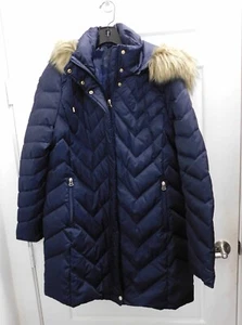 MARC NEW YORK by Andrew Marc Navy Blue Quilted Parka Coar Faux Fur Trim sz XL - Picture 1 of 4