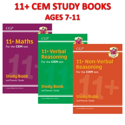 11 Plus CEM Ages 7-11 Study Books Maths Verbal and Non Verbal 3 BOOKS Bundle Cgp - Image 1 of 4