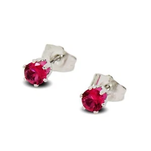 9ct White Gold Filled Womens 5mm Stud Earrings with Ruby Red CZ Crystals 9K GF - Picture 1 of 4