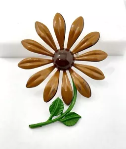 Broche prendedor floral vintage de la década de 1950 retro antiguo marrón tierra ocre - Imagen 1 de 8