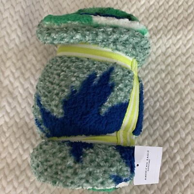 MANTA SHERPA AMERICAN EAGLE OUTFITTERS LOGOTIPO AE VERDE BLANCO 50X60 #B11 Foto 1 de 4