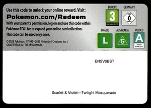 Code Card - Twilight Masquerade Booster ~ ENSVGBST~TWM~Code Card~~NM+~PKM - Picture 1 of 1